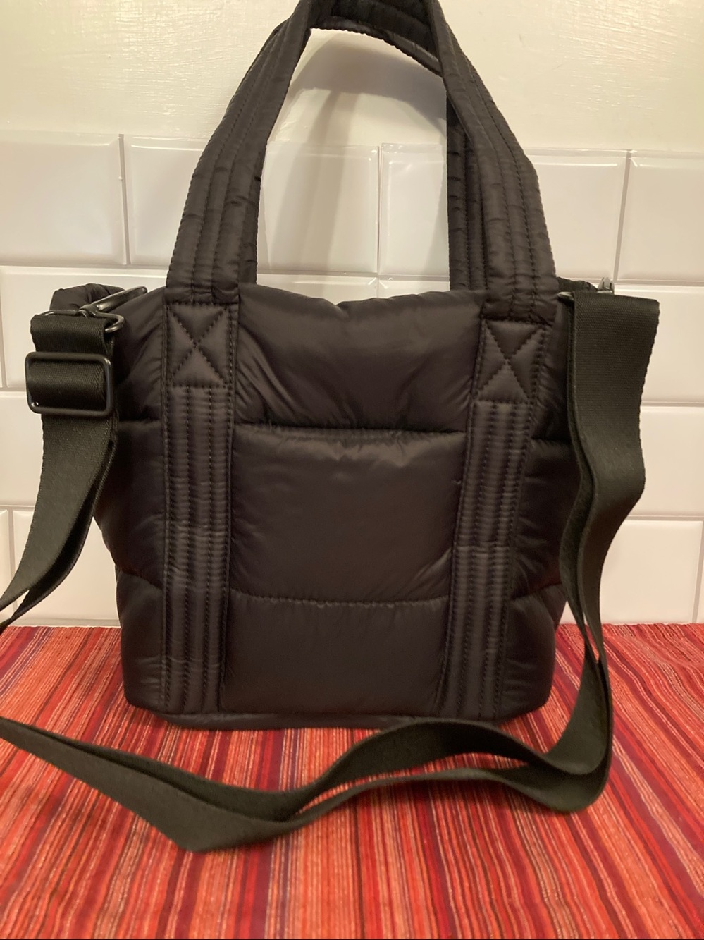 Lands End Black Wanderweight Ultralight Packable Crossbody Tote Bag